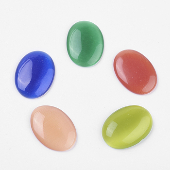 Cat Eye Cabochons, Oval, Mixed Color, 25x18x3.5mm