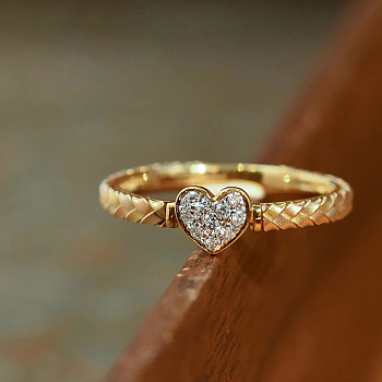 Heart 925 Sterling Silver Micro Pave Clear Cubic Zirconia Finger Rings, Golden, US Size 8(18.1mm)