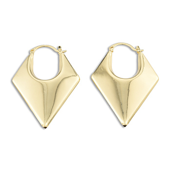 Brass Chunky Rhombus Hoop Earrings for Women, Nickel Free, Real 18K Gold Plated, 48x33x7.5mm, Pin: 1mm