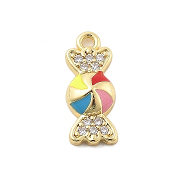 Brass Micro Pave Cubic Zirconia Pendants, Candy Charms, with Shell, Lead Free & Cadmium Free, Long-Lasting Plated, Mixed Color, 14.5x6x3mm, Hole: 1.2mm