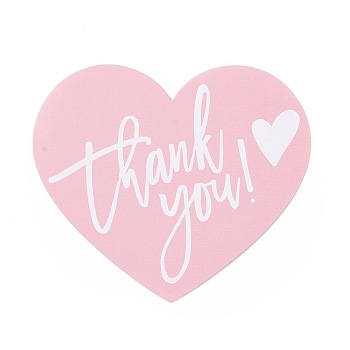 Coated Paper Thank You Greeting Card, Heart with Word Thank You Pattern, for Thanksgiving Day, Pink, 60x70x0.1mm, 30pcs/bag