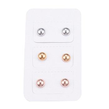 304 Stainless Steel Ear Studs, Hypoallergenic Earrings, Half Round/Dome, Mixed Color, 15x6mm, Pin: 0.9mm, 3pairs/card