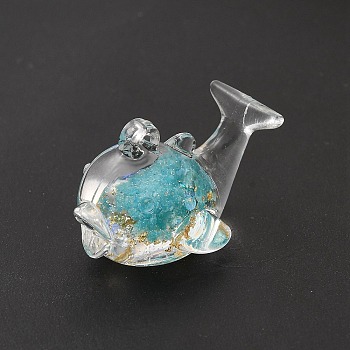 Luminous Transparent Resin Pendants, Dolphin Charms, with Gold Foil, Dark Turquoise, 19x28x17mm, Hole: 1mm