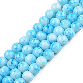 Spray Painted Glass Bead Strands, Round, Light Sky Blue, 8mm, Hole: 1.3mm, about 100pcs/strand, 31.4 inch