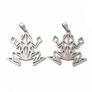 201 Stainless Steel Origami Pendants, Frog Outline Charms, Stainless Steel Color, 28x29x1.5mm, Hole: 6.5x3mm