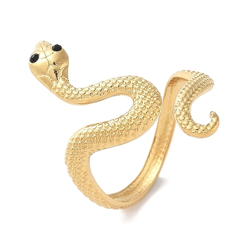 304 Stainless Steel Open Cuff Rings, with Rhinestone, Snake, Real 18K Gold Plated, 26mm, Inner Diameter: Adjustable