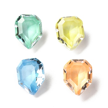 Cubic Zirconia Pointed Back Cabochons, Faceted, Shield Shape, Mixed Color, 9x7x4.5mm