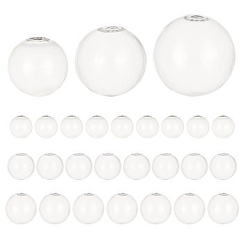 Elite 30Pcs 3 Style Round Mechanized Blown Glass Globe Ball Bottles, for Stud Earring or Crafts, Clear, 20~30mm, Hole: 5mm, 10pcs/style