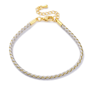 Polyester Cord Braided Bracelet Makings, with Stainless Steel Claw Lobster Clasps, Brass Findings, Long-Lasting Plated, WhiteSmoke, 7-3/8 inch(18.8cm)