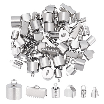 Unicraftale DIY End Finding Making Kit, Including 304 Stainless Steel Cord Ends & Ribbon Crimp Ends, Mixed Shape, Stainless Steel Color, 8.5~14x4.5~15mm, 72Pcs/box