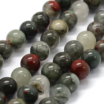 Natural African Bloodstone Beads Strands, Heliotrope Stone Beads, Round, 6mm, Hole: 0.8mm, about 57pcs/strand, 14.9 inch(38cm)