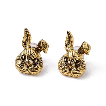 Alloy Rabbit Stud Earrings with 925 Sterling Silver Pins for Women, Antique Golden, 18.5x12mm, Pin: 0.6mm