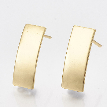 Brass Stud Earring Findings, with Loop, Rectangle, Real 18K Gold Plated, 16x6.5mm, Hole: 2.5mm