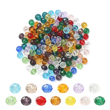 200Pcs Faceted Rondelle Transparent Glass Beads, Mixed Color, 6x4mm, Hole: 1mm