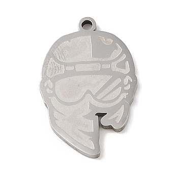 Non-Tarnish 304 Stainless Steel Pendants, Helmet with Goggles Charm, Stainless Steel Color, 25x16x1.5mm, Hole: 1mm