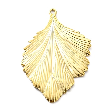 304 Stainless Steel Pendants, Leaf Charm, Real 14K Gold Plated, 37x25x1.5mm, Hole: 1.6mm