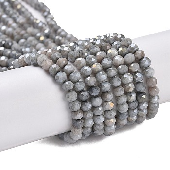 Faceted Electroplated Glass Beads Strands, AB Color Plated, Rondelle, Gray, 4x3mm, Hole: 0.9mm, about 112pcs/strand, 16.14''(41cm)
