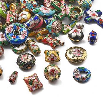 Handmade Cloisonne Beads, Mixed Color, Mixed Shapes, 10~26.5x13~20x4.5~10mm, Hole: 1~1.4mm