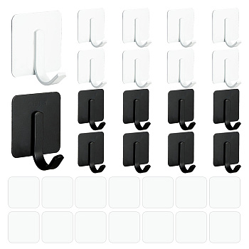 AHADEMAKER 16 Sets 2 Colors 201 Stainless Steel No-Punch Curtain Rod Hook Hangers, with Adhesive Sticker, Square, for Kitchen, Bathroom, Mixed Color, 45x50x29.5mm, 8 sets/color