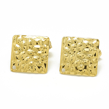 304 Stainless Steel Stud Earring Findings, with Loop and Ear Nuts/Earring Backs, Square, Golden, 19x19mm, Hole: 1.4mm, Pin: 0.8mm