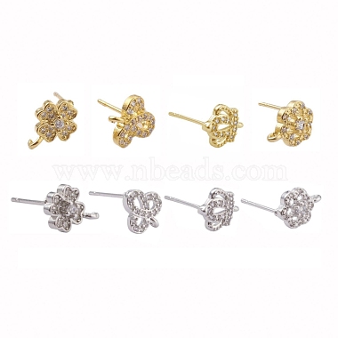 Platinum & Golden Clear Mixed Shapes Brass+Cubic Zirconia Stud Earring Findings