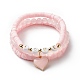 3Pcs 3 Style Natural Rose Quartz & Acrylic Word Love Beaded Stretch Bracelets Set with Alloy Enamel Heart Charms(BJEW-JB08924-02)-1
