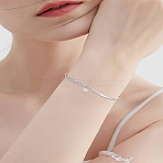 1Pc Brass Satellite Chains Double Strand Bracelets for Women, with Bangles & Star Charm, Platinum, 5-7/8 inch(14.9cm)(BJEW-LP0004-45)