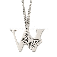 201 Stainless Steel Necklaces, Letter W, 23.74 inch(60.3cm) p: 25.5x35x1.3mm(NJEW-Q336-01W-P)