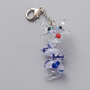 Handmade Lampwork Pendant Decorations, with Brass Lobster Claw Clasp, Chinese Zodiac, Platinum, Dragon,  56mm, Pendant: 33x18x18mm(LAMP-K034-A09)