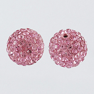Pave Disco Ball Beads, Polymer Clay Rhinestone Beads, Round, Light Rose, 8mm, Hole: 1mm(X-RB-A170-8mm-4)
