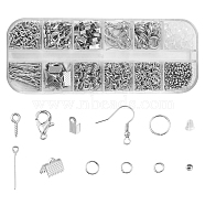 DIY Earring Making Finding Kit, Including Alloy Lobster Claw Clasps, Plastic Ear Nuts, Brass Crimp Beads, Iron Screw Eye Pin Peg Bails & Crimp Ends & Earring Hooks & Jump Rings, Platinum, 986Pcs/box(DIY-YW0006-42)