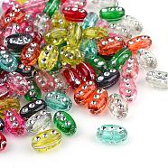 Plating Transparent Acrylic Beads, Silver Metal Enlaced, Oval, Mixed Color, 9.5x6x4.5mm, Hole: 1.5mm, about 3300pcs/500g(PACR-Q105-M)