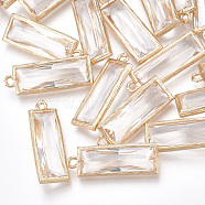 Glass Pendants, with Brass Findings, Faceted, Rectangle, Golden, Clear, 26x9x5mm, Hole: 1.6mm(GLAA-S179-13)