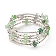 Glass Beads Five Loops Wrap Bracelets, Brass Bead Bracelet for Women, Sea Green, Inner Diameter: 2 inch(5cm)(BJEW-JB09056-03)
