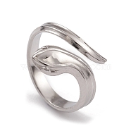 304 Stainless Steel Snake Open Cuff Rings for Women, Stainless Steel Color, US Size 7 1/4(17.5mm)(RJEW-G285-59P)