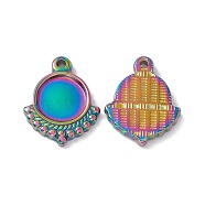Ion Plating(IP) 304 Stainless Steel Pendant Cabochon Settings, Fan, Rainbow Color, Tray: 9.5mm, 19.5x16x2.5mm, Hole: 1.6mm(STAS-E169-10M)