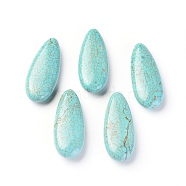 Natural Magnesite Beads, Dyed, Teardrop, Turquoise, 45x18x9mm, Hole: 1mm(TURQ-L031-014)