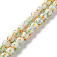 Handmade Lampwork Beads Strands, Round with Polka Dot Pattern, Green Yellow, 10mm, Hole: 1.4mm, about 40pcs/strand, 15.16 inch(38.5cm)(LAMP-D015-11A)