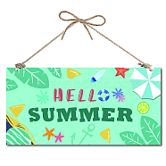 Printed Natural Wood Hanging Wall Decorations, for Front Door Home Decoration, Rectangle with Hello summer, Word, 15x30x0.5cm(WOOD-WH0112-82G)