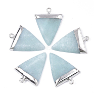 Electroplate Natural Amazonite Pendants, with Iron Findings, Triangle, Platinum, 30~34x23x5~5.5mm, Hole: 1.6mm(X-G-S344-49G)