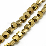 Electroplate Non-magnetic Synthetic Hematite Beads Strands, Faceted, Golden Plated, 5x6x3mm, Hole: 1mm, about 78pcs/strand, 15.7 inch(G-Q486-43B)