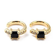 Brass Micro Pave Cubic Zirconia Cuff Earrings, Real 18K Gold Plated, Ring, Black, 13x2.5mm(EJEW-K086-02G-03)