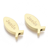 304 Stainless Steel Beads, for Easter, Jesus Fish/ Christian Ichthys Ichthus, Golden, 14.5x6.5x3mm, Hole: 2mm(STAS-S079-185G)