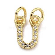 Initial Letter Brass with Cubic Zirconia Charms, Real 18K Gold Plated, Long-Lasting Plated, Lead Free & Cadmium Free, Letter U, 10.5x8x1.5mm, ring: 5x1mm, inner diameter: 3mm(KK-Q814-26U-G)