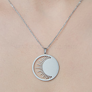 201 Stainless Steel Hollow Sun Pendant Necklace, Stainless Steel Color, 17.72 inch(45cm)(NJEW-OY002-18)
