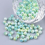 Rainbow ABS Plastic Imitation Pearl Beads, Gradient Mermaid Pearl Beads, Round, Green Yellow, 9.5~10x9mm, Hole: 1.6mm, about 1000pcs/500g(OACR-Q174-10mm-03)