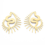 201 Stainless Steel Pendants, Snake Charm, Real 18K Gold Plated, 38x31.5x1mm, Hole: 1mm(STAS-N090-LA945-2)