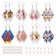 DIY Earring Making, Printed Capiz Shell Pendants, Single-Sided Printed, with Brass Earring Hooks, Mixed Color, 7.4x7.2x1.7cm(DIY-SC0009-70P)
