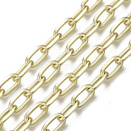 Unwelded Iron Paperclip Chains, Drawn Elongated Cable Chains, with Spool, Real 16K Gold Plated, Real 16K Gold Plated, 13.6x7x2mm, about 32.8 Feet(10m)/roll(CH-S125-21A-04)