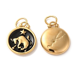 Ion Plating(IP) 304 Stainless Steel Enamel Pendants, with Jump Ring, Flat Round with Constellation, Golden, Taurus, 20.5x17x2.5~3.5mm, Hole: 4x6mm(STAS-A080-43G-02)